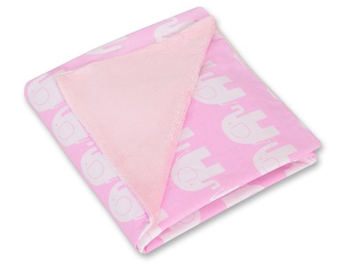 Bobono Duży otulacz dla niemowląt do fotelika nosidełka wózka dwustronny - Słonie różowe