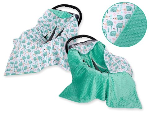 Bobono Duży otulacz dla niemowląt do fotelika nosidełka wózka dwustronny - jeżyki miętowe