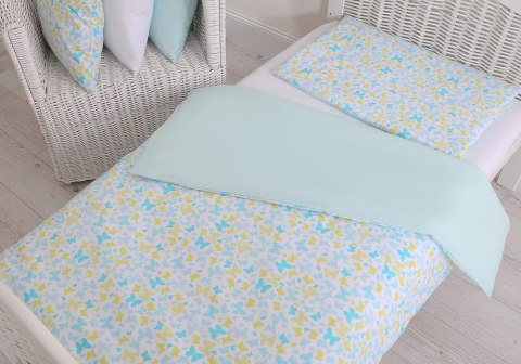 Bobono Dwustronna pościel dla dzieci 2-częściowa bawełniana 140x200 Junior - motylki niebieskie