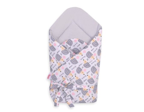 Bobono Dwustronny rożek dla niemowląt miękki z wiązaniem- jeżyki szare