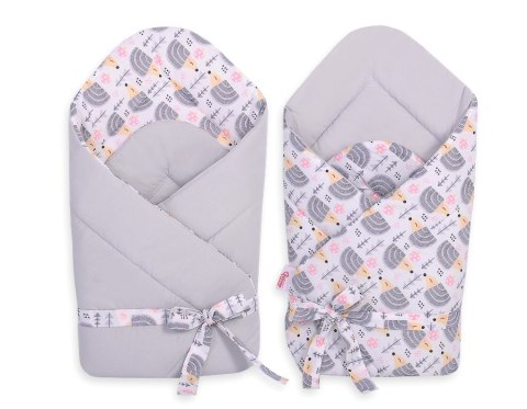 Bobono Dwustronny rożek dla niemowląt miękki z wiązaniem- jeżyki szare