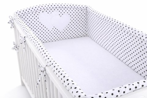 Bobono Ochraniacz do łóżeczka na szczebelki uniwersalny XXL - Serduszka czarne groszki na białym tle