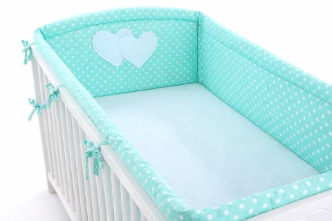 Bobono Ochraniacz do łóżeczka na szczebelki uniwersalny XXL - Serduszka groszki na mięcie