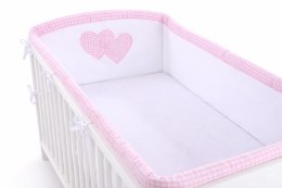 Bobono Ochraniacz do łóżeczka na szczebelki uniwersalny XXL - Serduszka kratka różowa