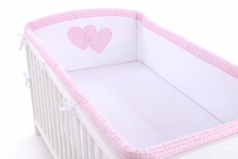 Bobono Ochraniacz do łóżeczka na szczebelki uniwersalny XXL - Serduszka kratka różowa