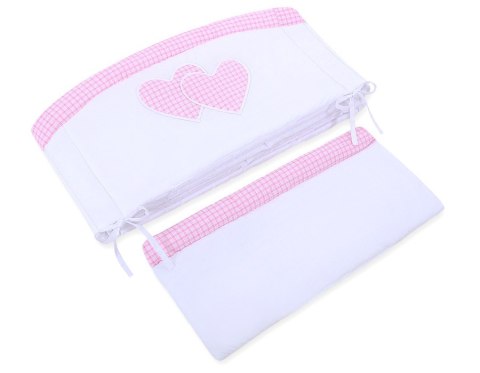 Bobono Ochraniacz do łóżeczka na szczebelki uniwersalny XXL - Serduszka kratka różowa