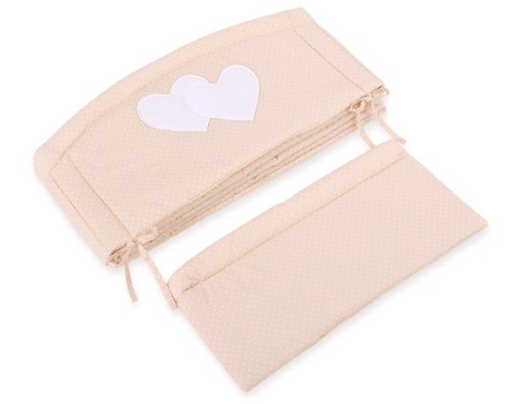 Bobono Ochraniacz do łóżeczka na szczebelki uniwersalny XXL - Serduszka kropki na beżu