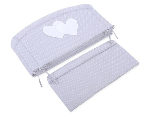 Bobono Ochraniacz do łóżeczka na szczebelki uniwersalny XXL - Serduszka kropki na szarym