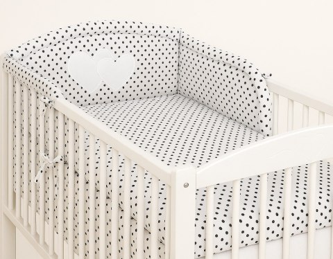 Bobono Ochraniacz do łóżeczka na szczebelki uniwersalny - Serduszka czarne grochy na białym tle
