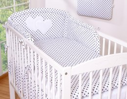 Bobono Ochraniacz do łóżeczka na szczebelki uniwersalny - Serduszka czarne grochy na białym tle