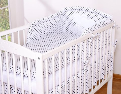 Bobono Ochraniacz do łóżeczka na szczebelki uniwersalny - Serduszka czarne grochy na białym tle
