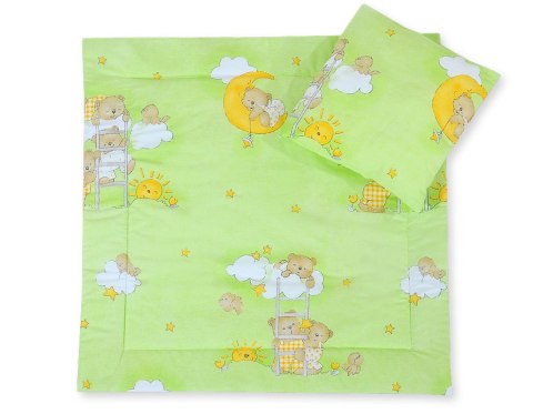 Bobono Pościel do wózka z wypełnieniem kołderka i poduszka - Misie na zieleni