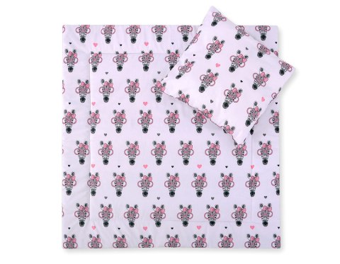 Bobono Pościel do wózka z wypełnieniem kołderka i poduszka - Zebry różowe