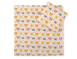 Bobono Pościel do wózka z wypełnieniem kołderka i poduszka - Zwierzątka kremowe