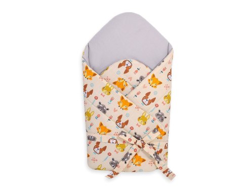 Bobono Rożek dla niemowląt z wiązaniem 2w1 usztywniany i miękki - zwierzątka kremowe