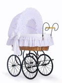 My Sweet Baby Luxury Wiklinowy kosz Mojżesza Retro ze składaną budką Charlotte - naturalny + biała pościel z koronką