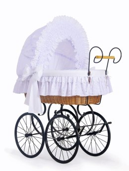 My Sweet Baby Luxury Wiklinowy kosz Mojżesza Retro ze składaną budką Charlotte - naturalny + biała pościel z koronką