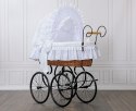 My Sweet Baby Luxury Wiklinowy kosz Mojżesza Retro ze składaną budką Charlotte - naturalny + biała pościel z koronką