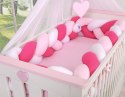My Sweet Baby Ochraniacz warkocz pleciony do łóżeczka XXL - biało-ciemno różowy - różowy