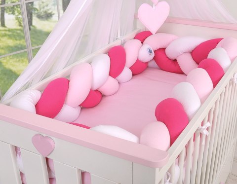 My Sweet Baby Ochraniacz warkocz pleciony do łóżeczka XXL - biało-ciemno różowy - różowy