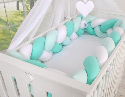 My Sweet Baby Ochraniacz warkocz pleciony do łóżeczka XXL - biało-miętowy