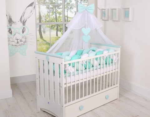 My Sweet Baby Ochraniacz warkocz pleciony do łóżeczka XXL - biało-miętowy