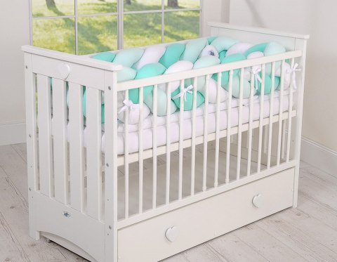 My Sweet Baby Ochraniacz warkocz pleciony do łóżeczka XXL - biało-miętowy