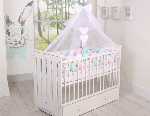 My Sweet Baby Ochraniacz warkocz pleciony do łóżeczka XXL - biało-różowo - miętowy