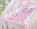 My Sweet Baby Ochraniacz warkocz pleciony do łóżeczka XXL - biało-różowo - miętowy
