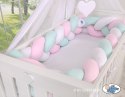 My Sweet Baby Ochraniacz warkocz pleciony do łóżeczka XXL - biało-różowo - miętowy