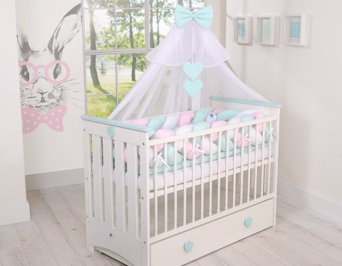 My Sweet Baby Ochraniacz warkocz pleciony do łóżeczka XXL - biało-różowo - miętowy