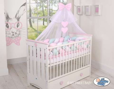 My Sweet Baby Ochraniacz warkocz pleciony do łóżeczka XXL - biało-różowo - miętowy