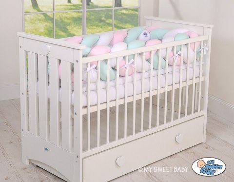 My Sweet Baby Ochraniacz warkocz pleciony do łóżeczka XXL - biało-różowo - miętowy