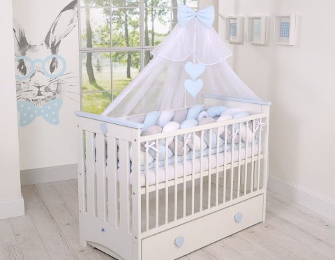 My Sweet Baby Ochraniacz warkocz pleciony do łóżeczka XXL - biało-szaro - niebieski