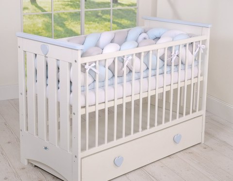 My Sweet Baby Ochraniacz warkocz pleciony do łóżeczka XXL - biało-szaro - niebieski