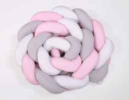 My Sweet Baby Ochraniacz warkocz pleciony do łóżeczka XXL - biało-szaro-różowy