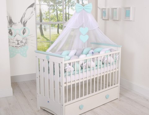 My Sweet Baby Ochraniacz warkocz pleciony do łóżeczka XXL - biało-szary - miętowy