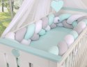 My Sweet Baby Ochraniacz warkocz pleciony do łóżeczka XXL - biało-szary - miętowy