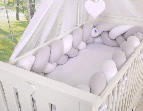 My Sweet Baby Ochraniacz warkocz pleciony do łóżeczka XXL - biało-szary