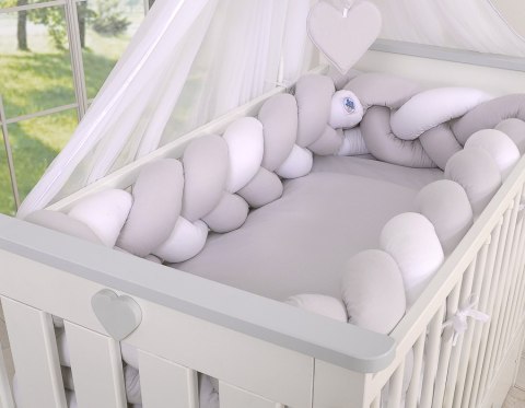 My Sweet Baby Ochraniacz warkocz pleciony do łóżeczka XXL - biało-szary