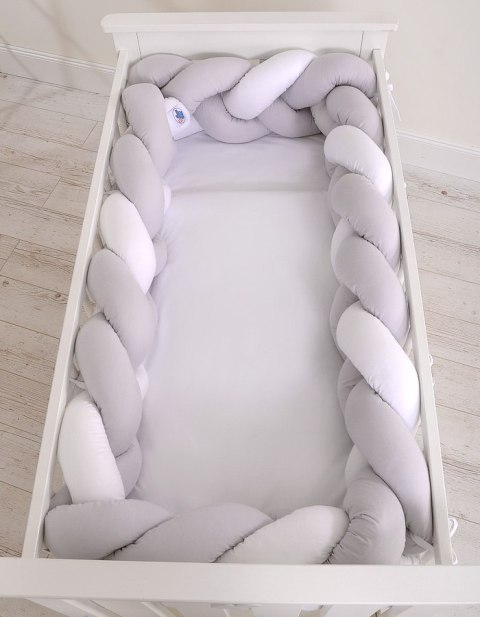 My Sweet Baby Ochraniacz warkocz pleciony do łóżeczka XXL - biało-szary