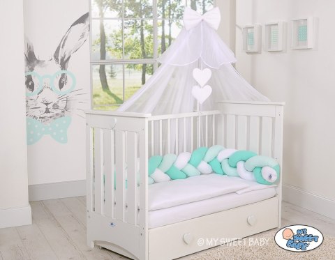 My Sweet Baby Ochraniacz warkocz pleciony do łóżeczka - biało-miętowy