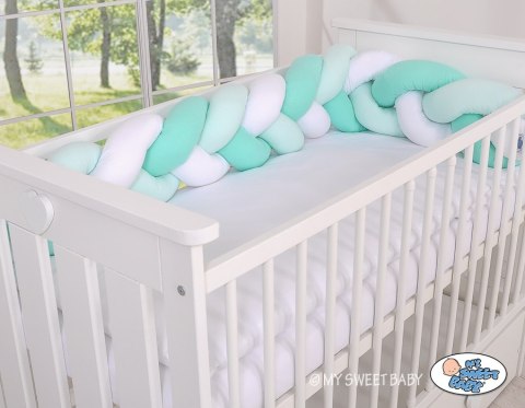 My Sweet Baby Ochraniacz warkocz pleciony do łóżeczka - biało-miętowy