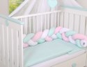 My Sweet Baby Ochraniacz warkocz pleciony do łóżeczka - biało- różowo-miętowy