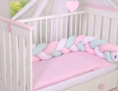 My Sweet Baby Ochraniacz warkocz pleciony do łóżeczka - biało- różowo-miętowy