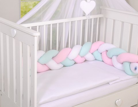My Sweet Baby Ochraniacz warkocz pleciony do łóżeczka - biało- różowo-miętowy