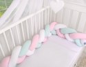 My Sweet Baby Ochraniacz warkocz pleciony do łóżeczka - biało- różowo-miętowy