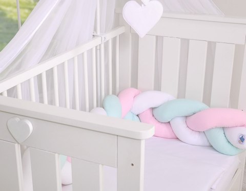 My Sweet Baby Ochraniacz warkocz pleciony do łóżeczka - biało- różowo-miętowy