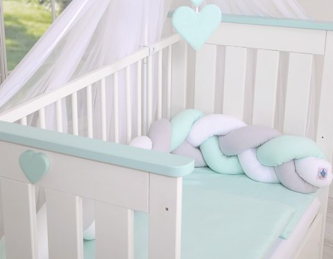 My Sweet Baby Ochraniacz warkocz pleciony do łóżeczka - biało-szaro-miętowy