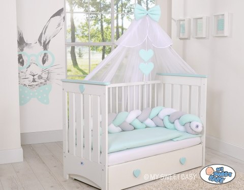 My Sweet Baby Ochraniacz warkocz pleciony do łóżeczka - biało-szaro-miętowy